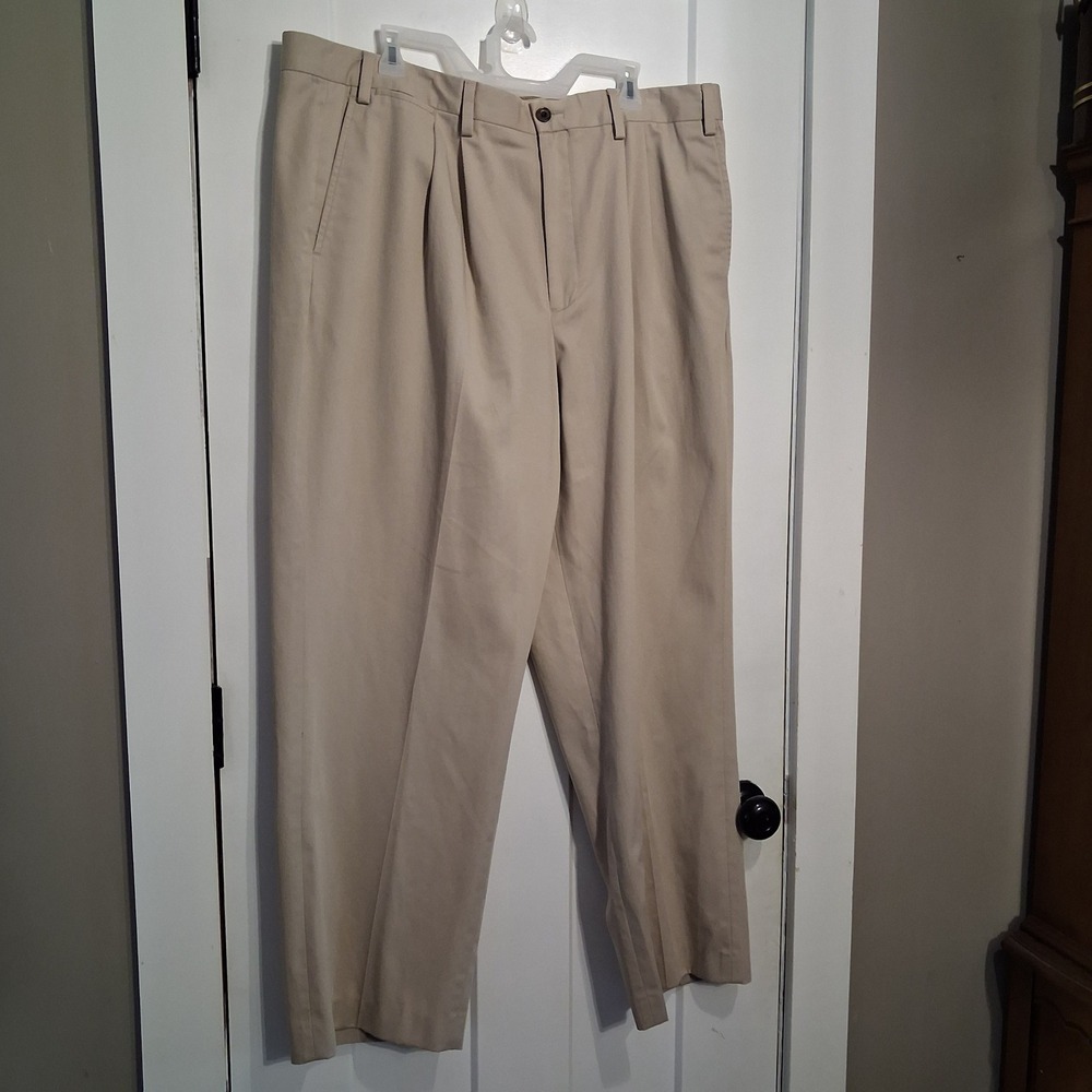 Eddie Bauer Chino Pants Men 42T Khaki Relaxed Fit Pleated Wrinkle Resistant Work